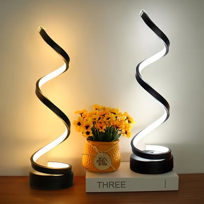 Dimmable Spiral Table Lamp with Touch Control & USB-C Charging Port, 3-Way Brightness Bedside Nightstand Lamp