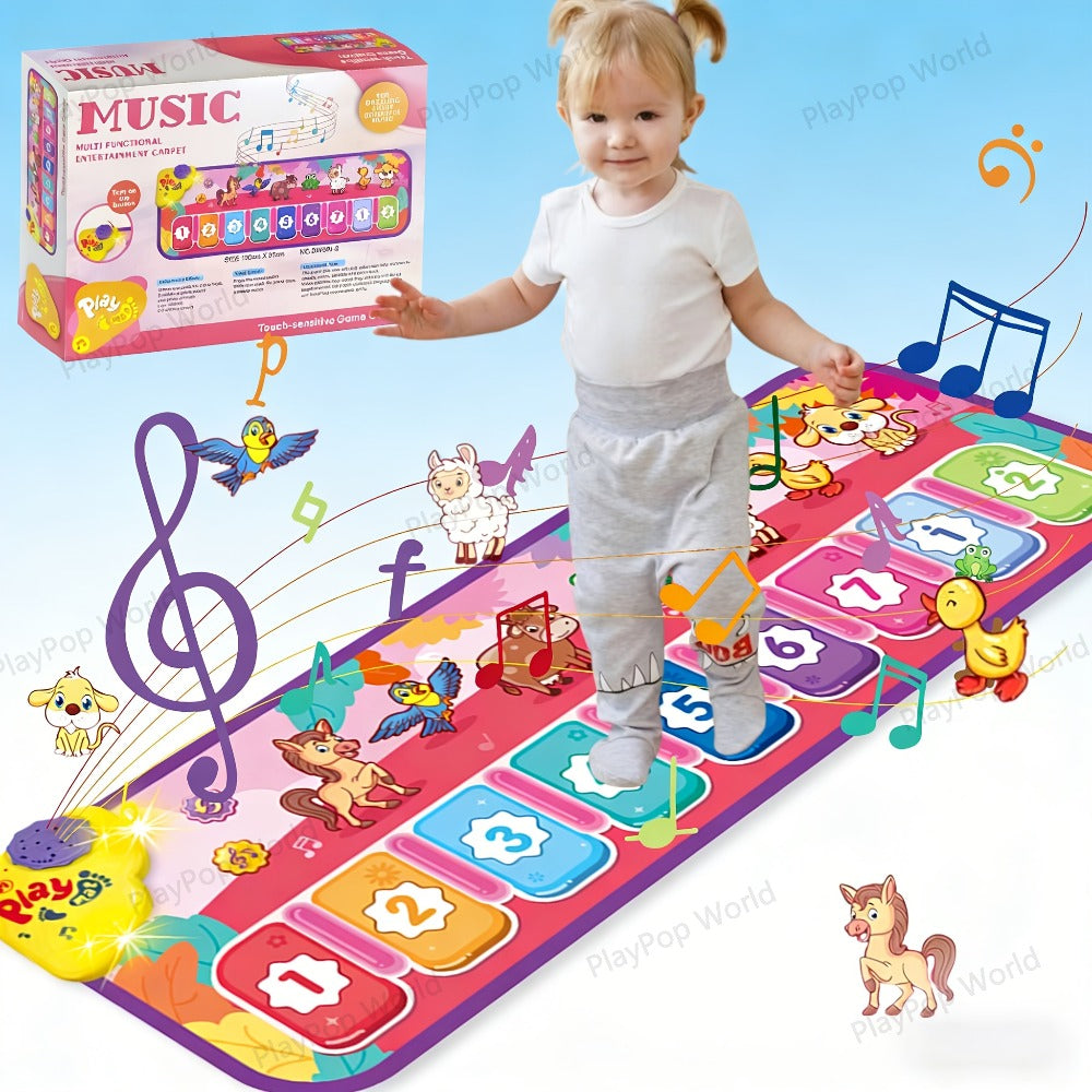 Kids Piano Mat Farm Animal, Musical Play Mat for Babies & Toddlers, Sensory Dance Keyboard Touch Blanket