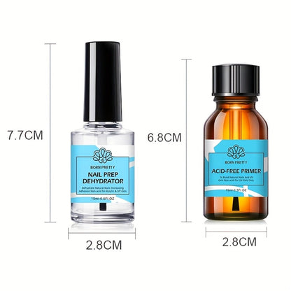 Gel Nail Prep Kit 4-Piece BORN PRETTY – Nail Dehydrator 15ml, Primer 15ml, Base Gel 10ml & Super Top Coat 10ml for Semi-Permanent