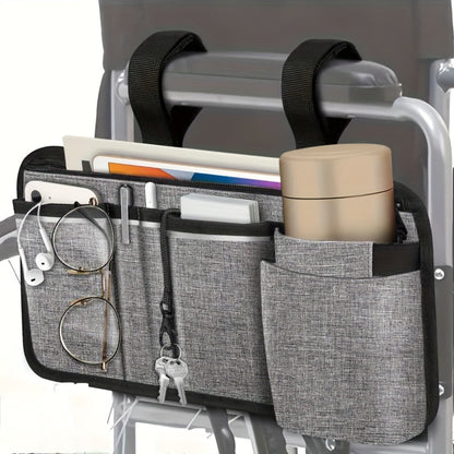 Wheelchair Bag Side Storage with Cup Holder Reflective Strips 8 Pockets 14x7.5 Inch for Entryways, Bedrooms and Living Spaces