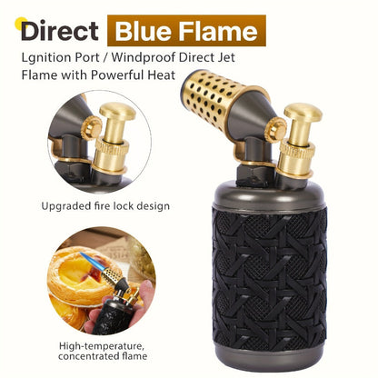 Butane Torch Kitchen Culinary Blow Torch Double Flame Adjustable Refillable Safety Lock 2372F for Grilling, Camping and Outdoor Meals