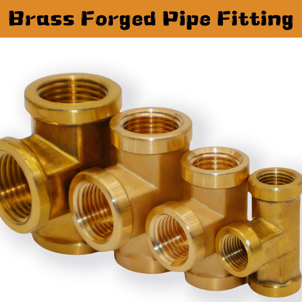 Brass Forged Pipe Tee Fittings NPT Female Threaded – 3-Way T-Shape Connector Couplings, for Home Plumbing Maintenance and Repair
