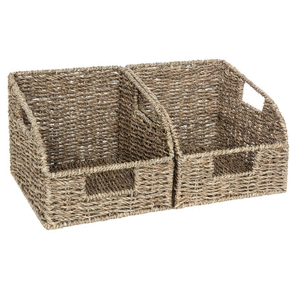 Storage Baskets, Seagrass and Water Hyacinth with Built-In Handles in Six Style Options with Material, Size and Pack Options for Shelf
