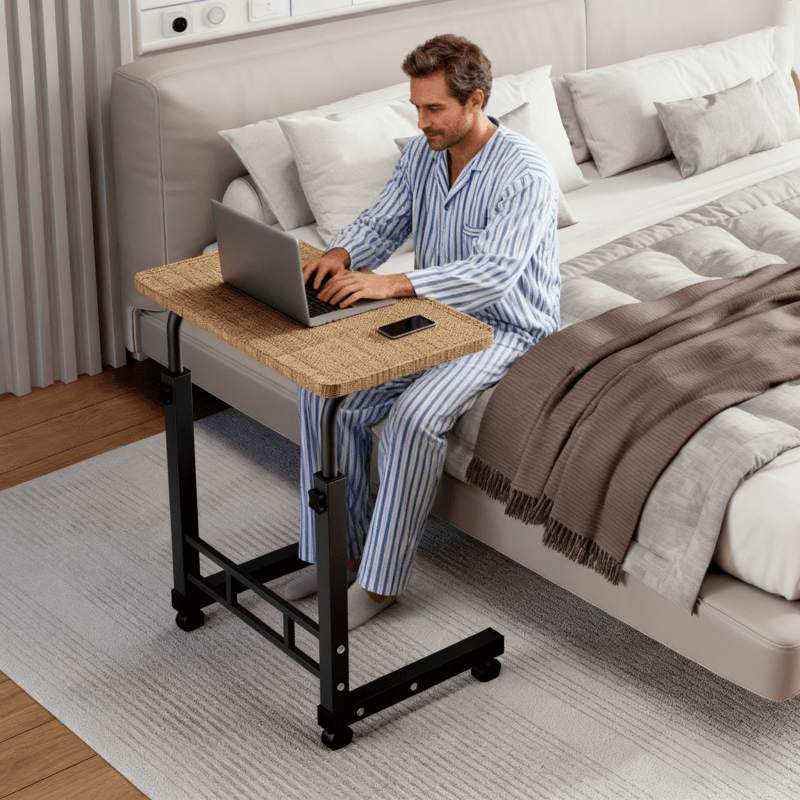 Adjustable Height Rolling Overbed Nursing Table 3-Layer Shelves Bedside Tray for Elderly for Entryways, Bedrooms and Living Spaces