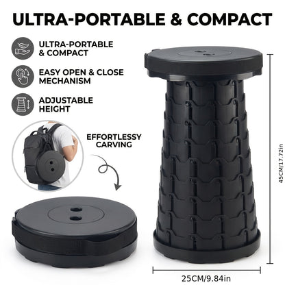 Collapsible Folding Camping Stool 2pcs | Max Load 400lbs Portable Telescopic Stool | Compact Plastic Seat for Travel Camping Hiking Fishing