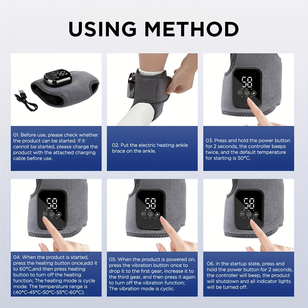 Heated Ankle Wrap Massager with Five Heat Levels, Three Vibration Modes and One- or Two-Piece Options