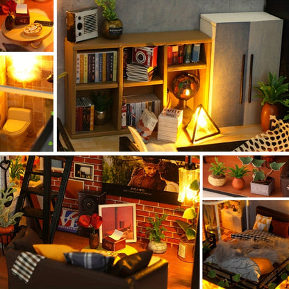 DIY Dollhouse Kit 2 Story with Dust Cover, Handmade Miniature House Model with Furniture Parts, No Glue No Batteries