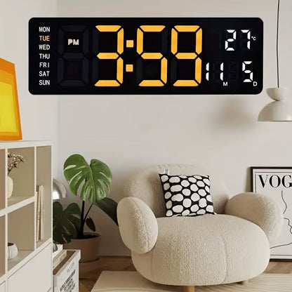 Large Digital Wall Clock 16 Inch LED Color Display, Smart Auto-Dimming 10-Level Brightness, Time Temperature Humidity Monitor