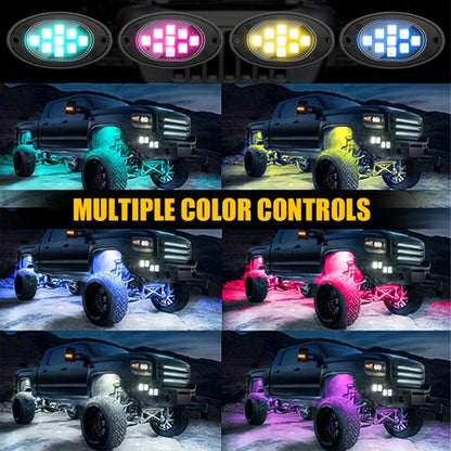 RGB Rock Lights Kit for Trucks & Cars, Sound-Activated LED Underbody Lights with APP & Remote Dual Control