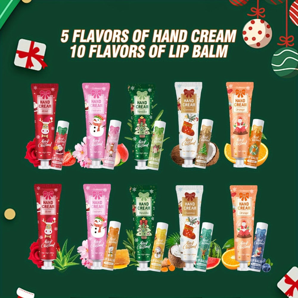 Bulk Gift Set 120 Pieces Lip Balm & Hand Cream with Red Velvet Bags & Holiday Cards – Moisturizing Party Favors for Colleagues