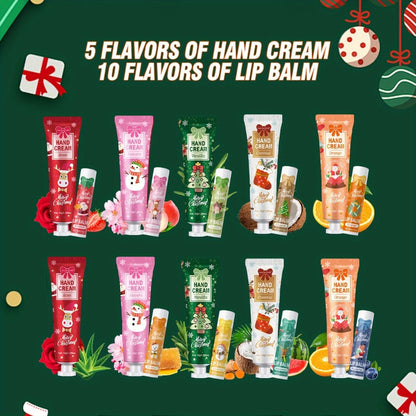 Bulk Gift Set 120 Pieces Lip Balm & Hand Cream with Red Velvet Bags & Holiday Cards – Moisturizing Party Favors for Colleagues