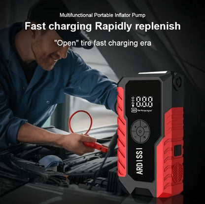 5-in-1 Jump Starter 5000A Peak – 10000mAh Power Bank, 150PSI Air Inflator, Type-C & LED Emergency Light for 12V Gas & Diesel Engines