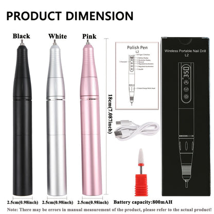 Electric Nail Drill 35000 RPM USB Rechargeable Pen with Digital Display and Three Color Options