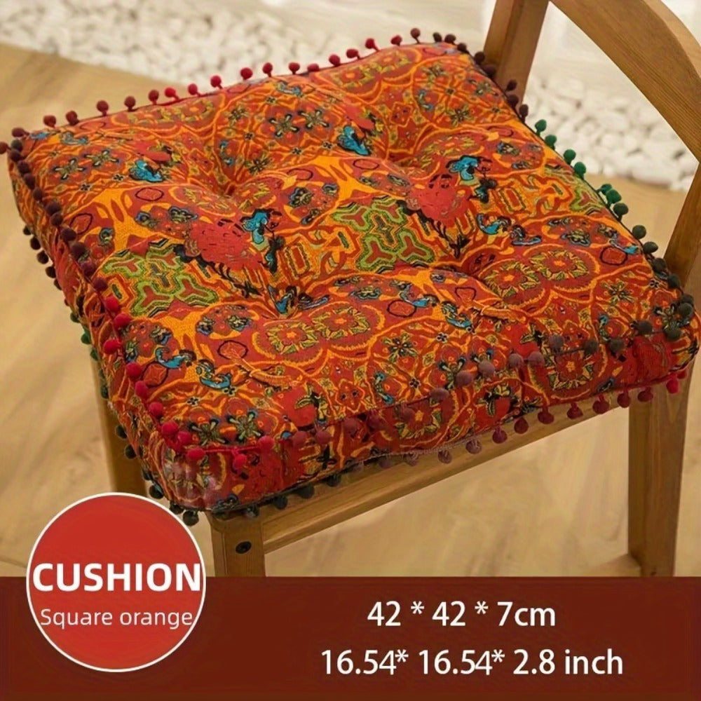 Moroccan Boho Chair Cushion Seat Pad with Cover Fiberfill Stuffed Bohemian Floor Cushion for Entryways, Bedrooms and Living Spaces