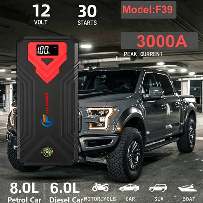 12V Jump Starter with F07, F13, F19 or F03 Black Model Options, Digital Display, LED Light and USB Connections