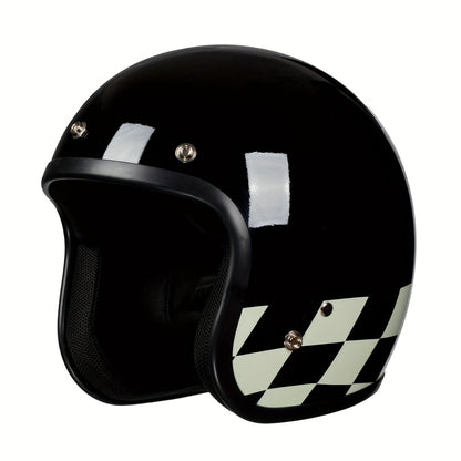 Motorcycle Helmet 3/4 Open-Face Design in Six Graphic Styles, S-XL Sizes with Front Snap Hardware and Padded Liner