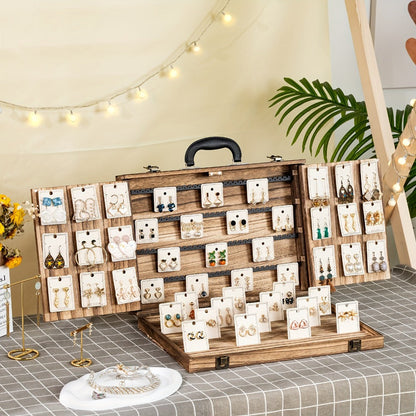 Wooden Jewelry Display Case with Lock & Buckle Closure – Vintage Tabletop Organizer Box for Earrings, Bracelets & Necklaces