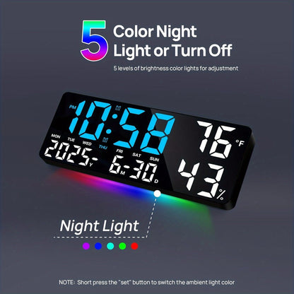 14.6-Inch Digital LED Wall Clock with Remote, Date, Weekday, Temperature and Humidity Color Options