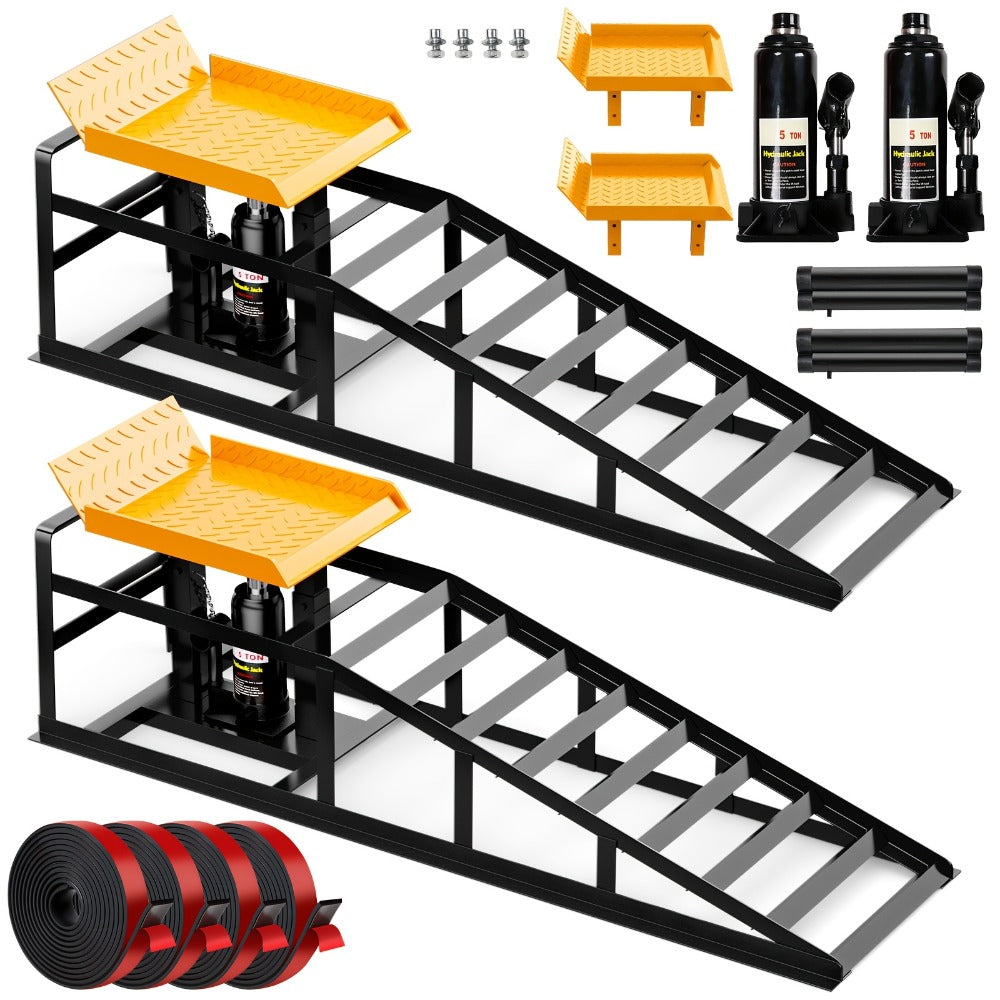 Hydraulic Car Ramps 2-Pack 10000 LB Heavy Duty Vehicle Lift Ramp Adjustable Height 9.84-14.96 Inch for Oil Change Undercarriage Repair Home