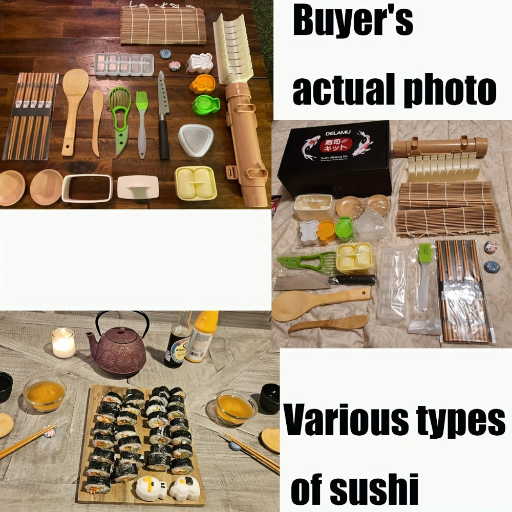 Sushi Making Kit 9/27Pcs with Bamboo Rolling Mats, Rice Molds, Paddle, Knife & Chopsticks, Beginner Set for Home