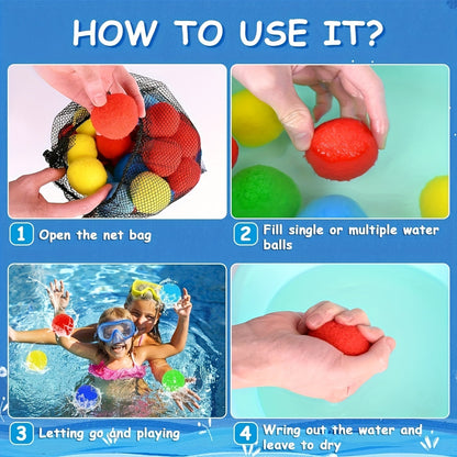 Reusable Water Balloons 36 Pack with Sponge Balls – No-Tie Refillable Water Bomb Set for Pool Party, Backyard Summer Fun & Kids Outdoor