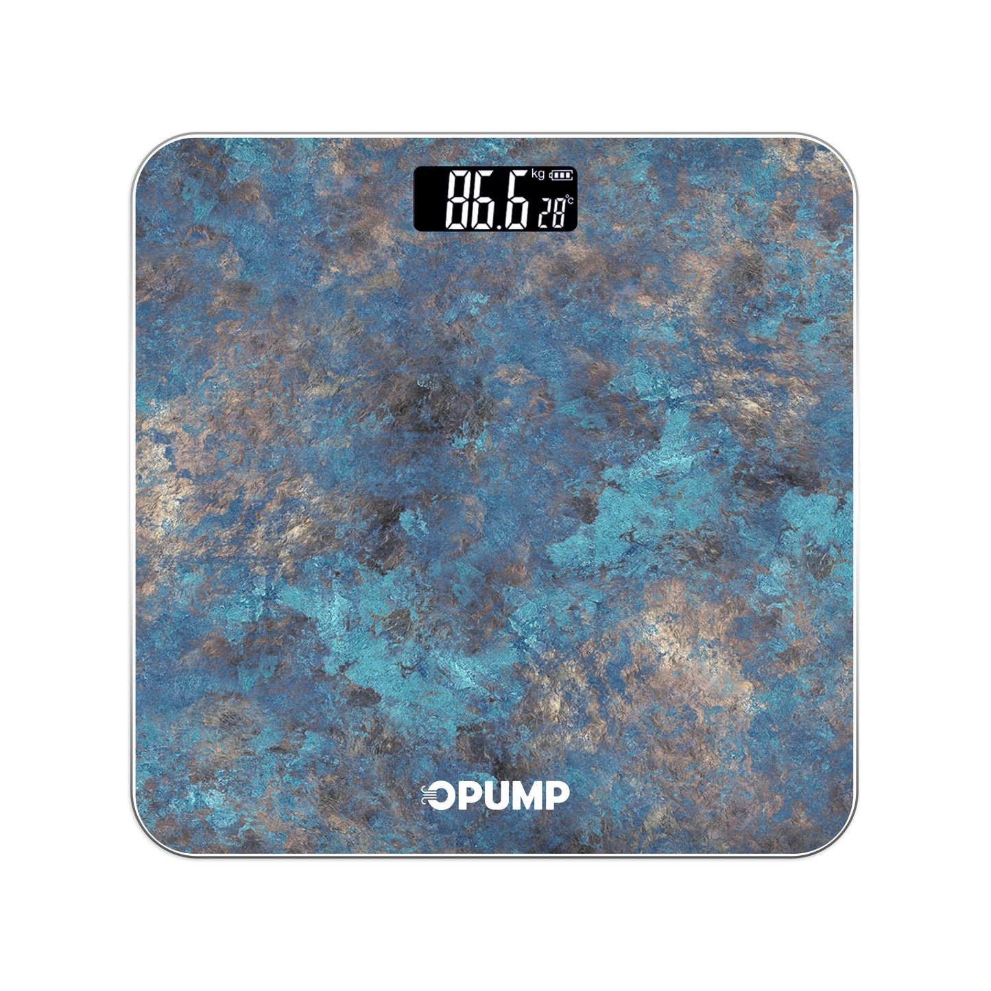 Patterned Digital Bathroom Scale with Top LED Display in Six Marble, Bronze, Black and Blue Styles