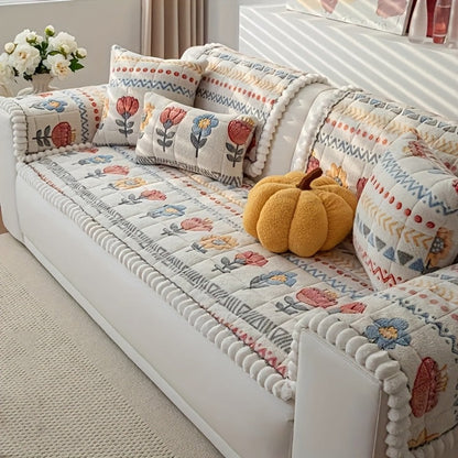 Sofa Cover 450 GSM Milk Velvet Bohemian Floral Print Panels for 2, 3 or 4 Seats and Pillowcase Options