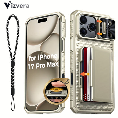 iPhone 17 Pro Max Wallet Case with Lanyard, 4-5 Card Holder, Sliding Lens Cover & Camera Control Button – Premium Protective Wallet Phone