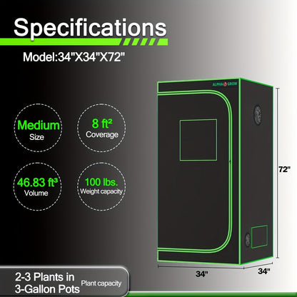 Indoor Grow Tent 1680D Lightproof with Viewing Window, Floor Tray & No-Tool Assembly, Hydroponic Setup for Seedling & Vertical Flowering