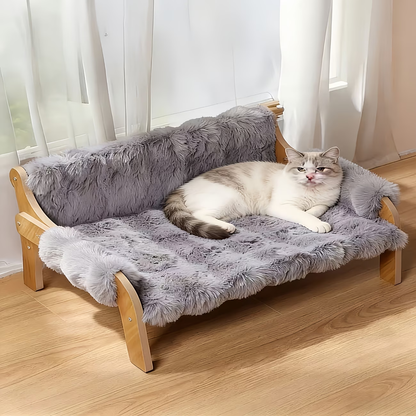 Raised Solid Wood Pet Couch Bed Elevated Modern Cat & Dog Sofa Chair 27x18x12 Inch – Thick Wide Wood Frame Space-Saving Cozy Pet Furniture