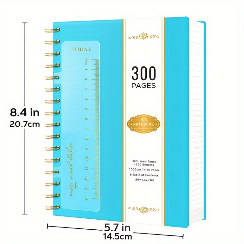 Hardcover Spiral Notebook A5 Lined Journal 300 Pages 100GSM Thick Paper PVC Waterproof Cover College Ruled Note Pad for Women Men Office