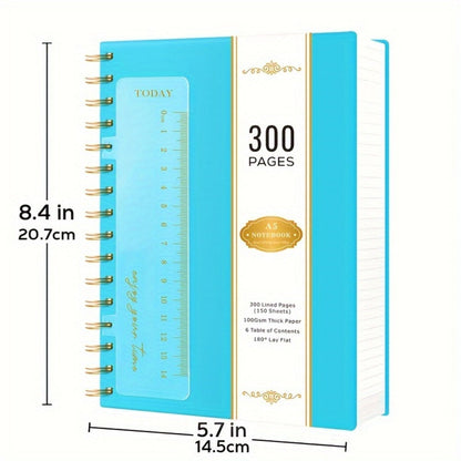 Hardcover Spiral Notebook A5 Lined Journal 300 Pages 100GSM Thick Paper PVC Waterproof Cover College Ruled Note Pad for Women Men Office