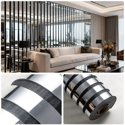 Luxury Mirror 3D Wallpaper Roll Self Adhesive Peel and Stick PVC Vinyl Film Grid Vertical, for Entryways, Bedrooms and Living Spaces