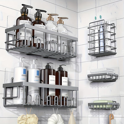 Shower Caddy Organizer 5 Pack Adhesive Rustproof Stainless Steel Shower Shelves with Soap Holder No Drilling Bathroom Storage Rack