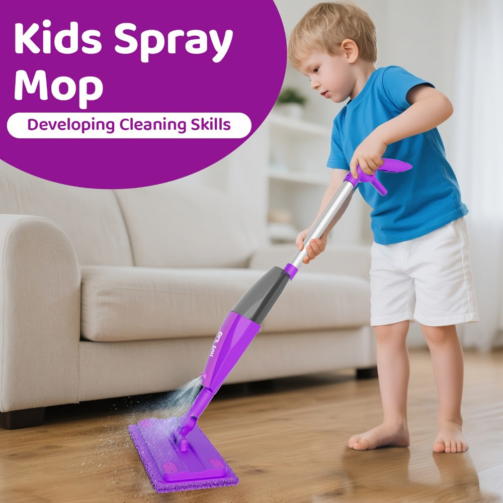 Kids Spray Mop Toy with Water Sprayer, Pretend Play Housekeeping Kit for Floor Cleaning, STEM Educational Toy