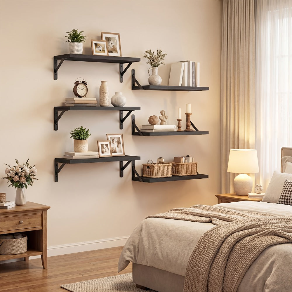 Floating Shelves for Wall, 3 or 6pcs Farmhouse Wall Shelves for Bedroom, Bathroom, Living Room & Kitchen Decor