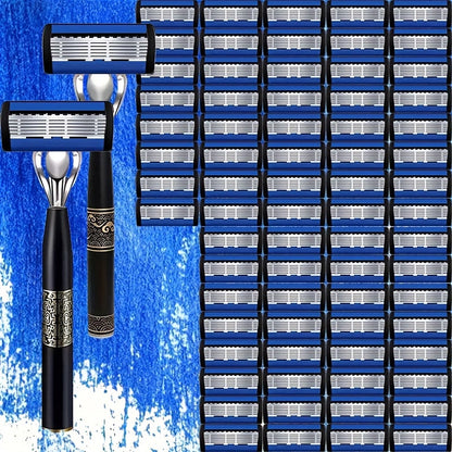 Replaceable Blade Razor for Men Stainless Steel Ultra-Sharp 36 or 72 Blades Anti-Slip Ergonomic Handle Smooth Safe Close Shave Daily