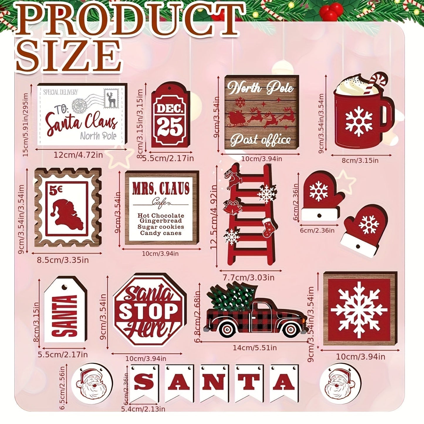 Tiered Tray Decor Set 15/20pcs Winter Christmas Farmhouse Wooden Signs - Buffalo Check for Entryways, Bedrooms and Living Spaces