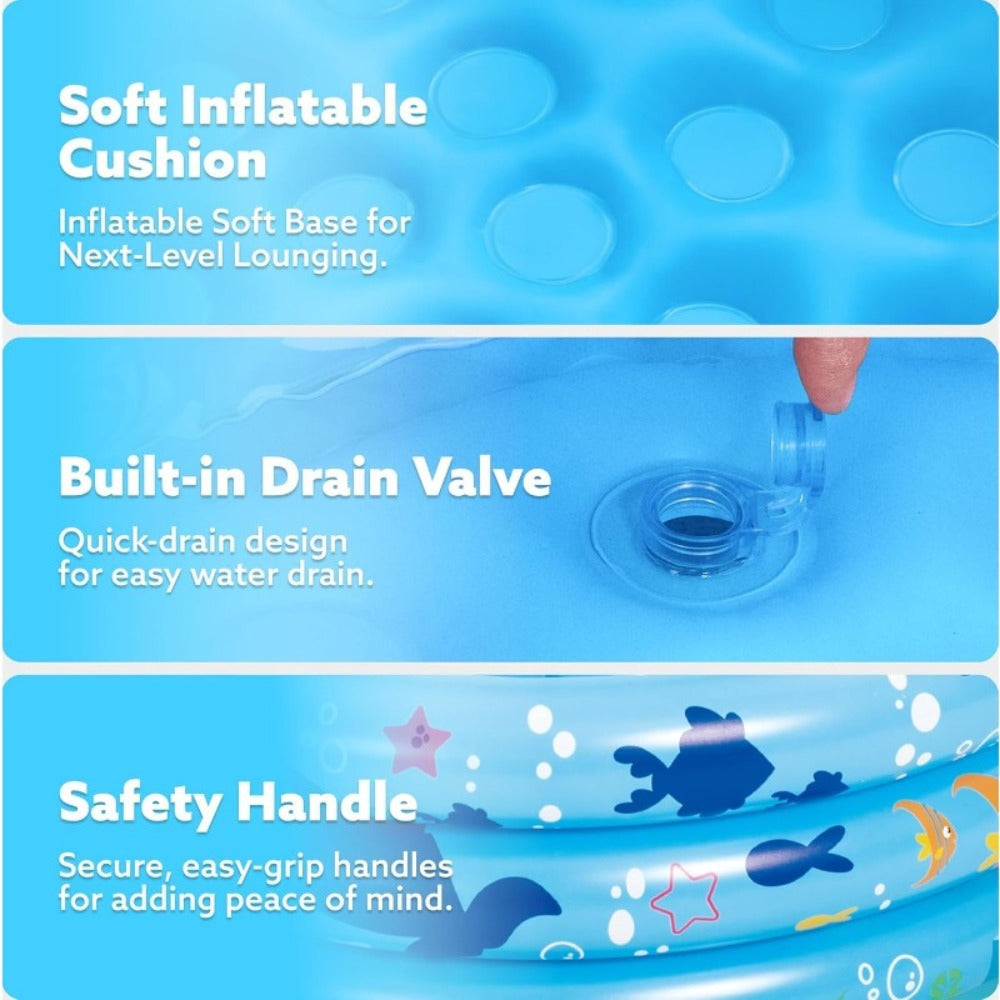 Whale Inflatable Kiddie Pool 34 Inch for Toddlers & Dogs, 3-Ring Ocean Pattern Baby Pool, Portable Backyard Water Play Pit