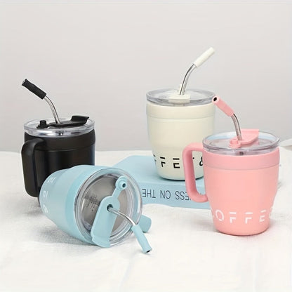 16oz Stainless Steel Straw Travel Tumbler with Handle and Clear Lid in Six Checkout Colors