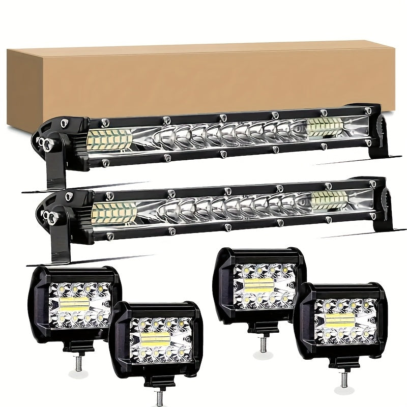 Off-Road LED Light Bar Kit 2x10 Inch Bar + 4x4 Inch Spot Lights – High-Intensity Driving Lights for Jeep Truck SUV Car 4x4 Off-Road