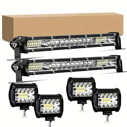 Off-Road LED Light Bar Kit 2x10 Inch Bar + 4x4 Inch Spot Lights – High-Intensity Driving Lights for Jeep Truck SUV Car 4x4 Off-Road