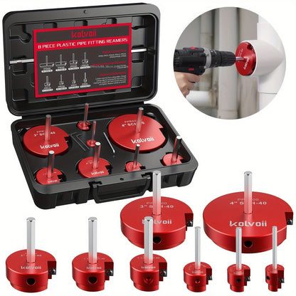 PVC Pipe Reamer Kit 8pcs – Fitting Saver for SCH 40 Plastic Pipe, Aluminum Alloy Body with 11.5" Hex Shaft