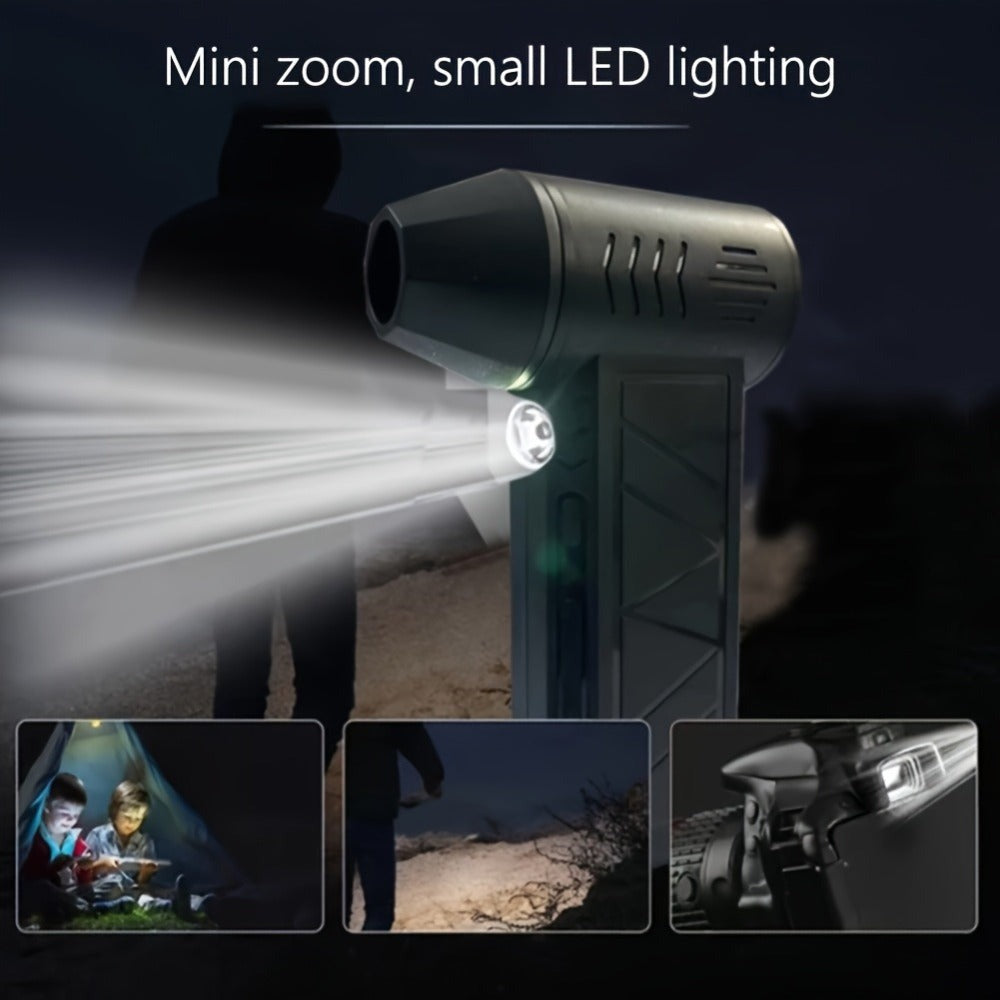 Portable Fan USB-Rechargeable Handheld Model with Brushless Motor, Built-In LED Light and Desktop Base