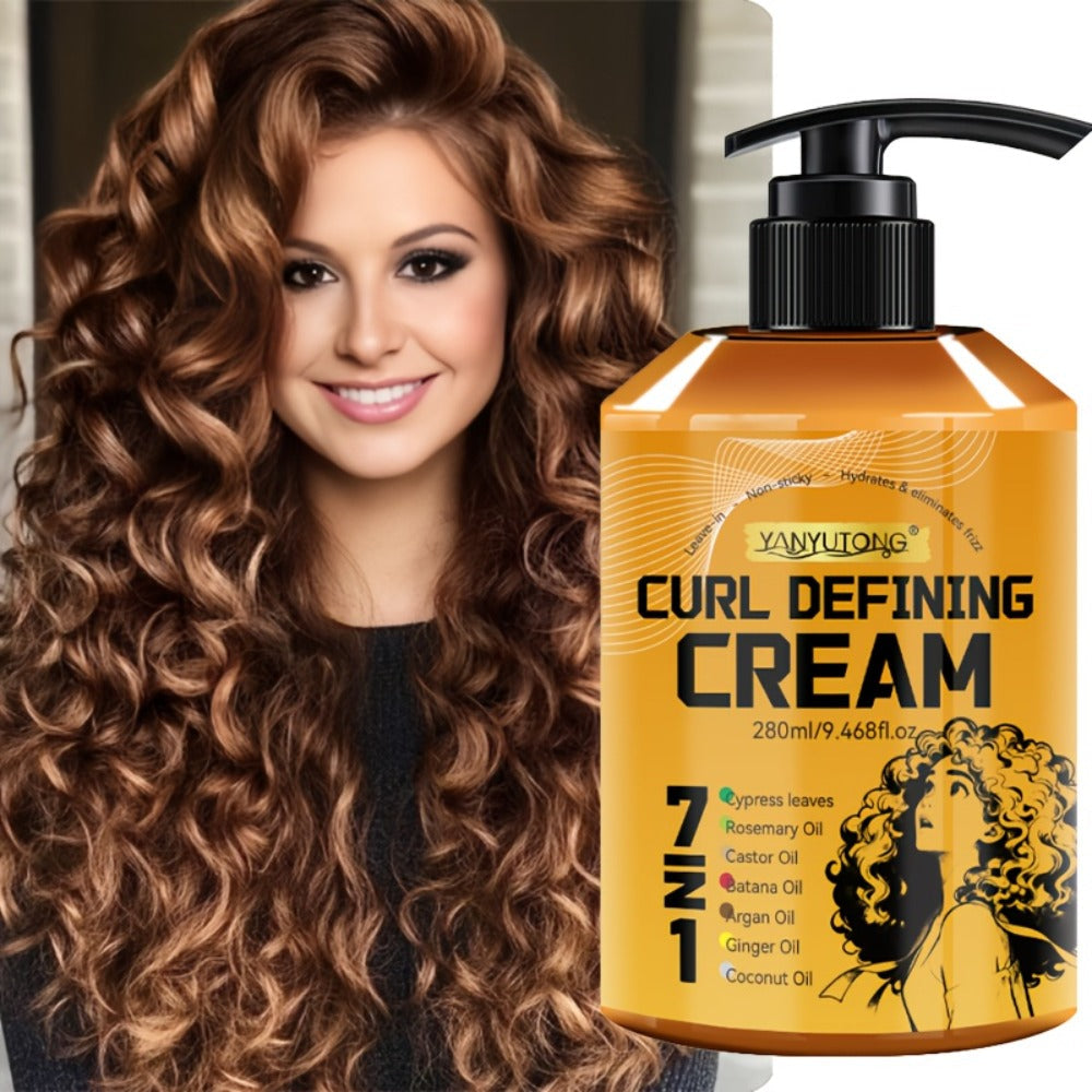 Curl Defining Cream 7-in-1 with Argan Oil & Rosemary Oil 280ml – Frizz Control, Natural Fluffiness & Long-Lasting Hold for Wavy