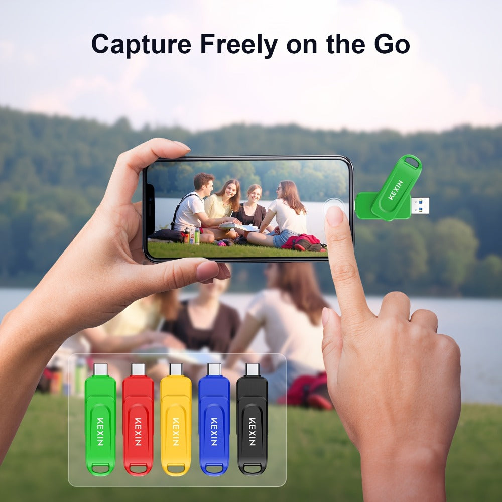 USB Flash Drive KEXIN 2-in-1 Rotating USB-C and USB-A Memory Stick in Five Colors, 32GB to 128GB