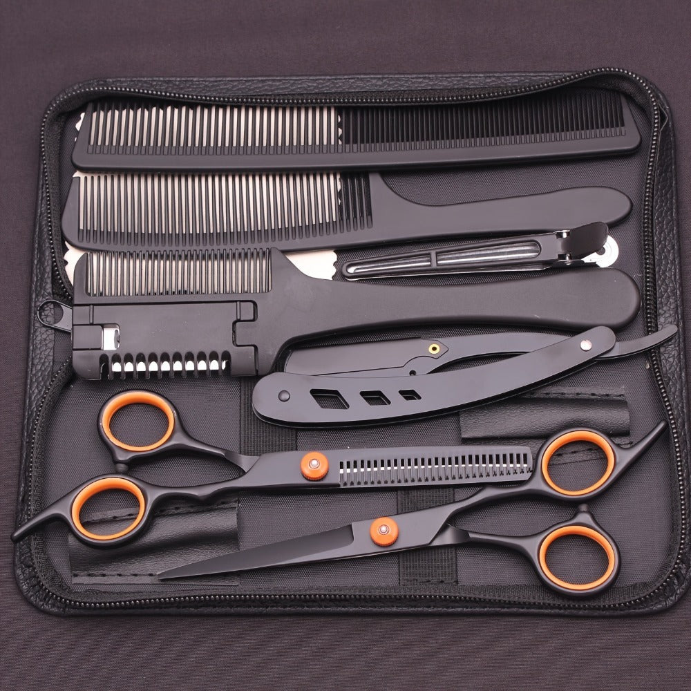 Hair Scissors Set 3 Pieces Japanese Steel – 6 Inch Thinning Shears, Razor Comb & Detangling Comb, Ambidextrous Texturizing Kit for Salon