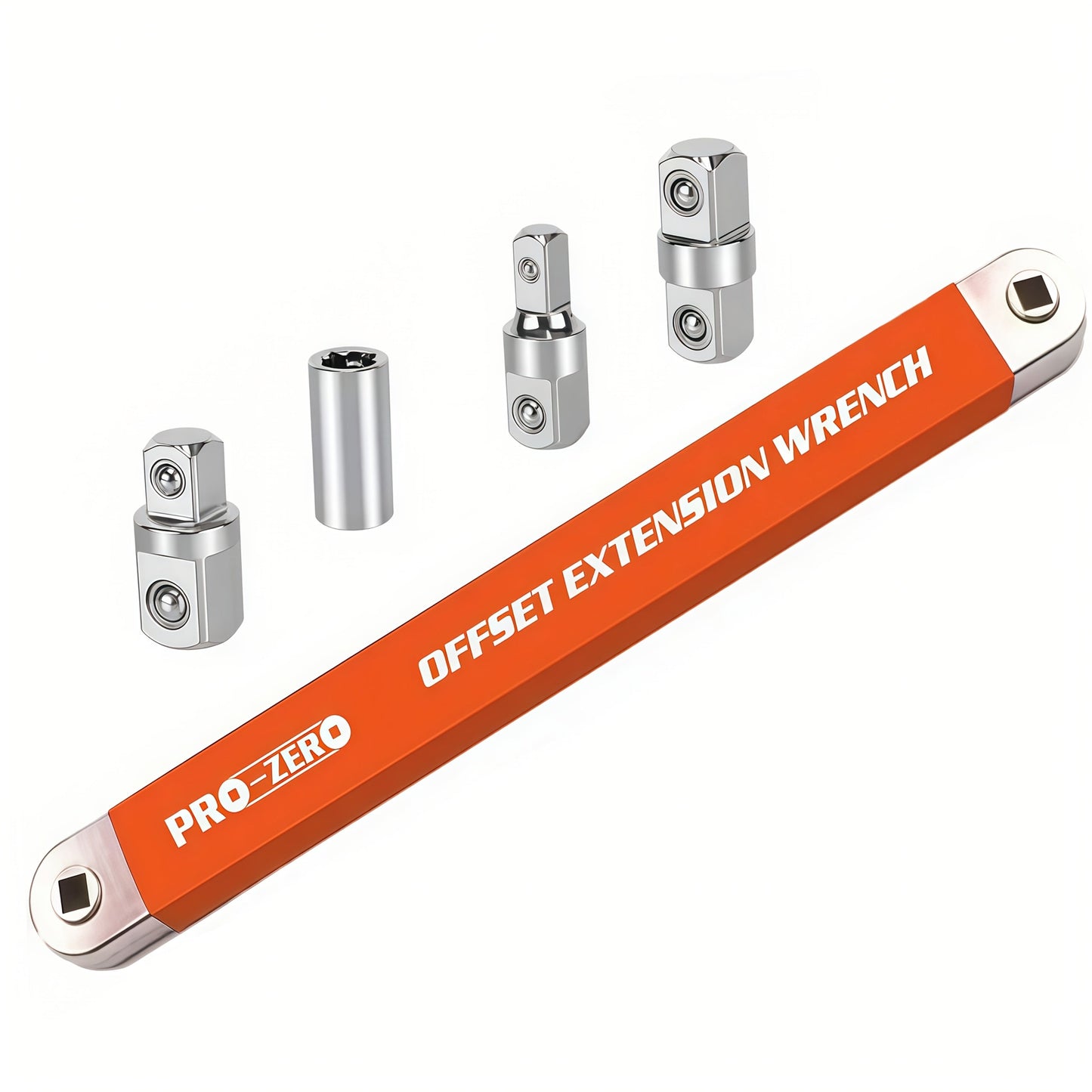 Ratchet Wrench 2-in-1 Offset Extension with 1/4" 3/8" 1/2" Square Head Adapters, 180-Degree Rotation High Torque Non-Slip Handle