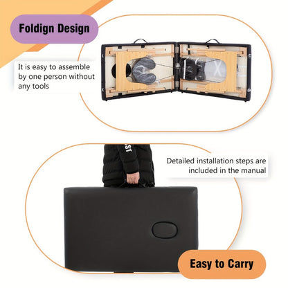 2-Fold Portable Massage Table with Face Cradle & Carrying Bag, Adjustable Height PU Leather Lash Bed