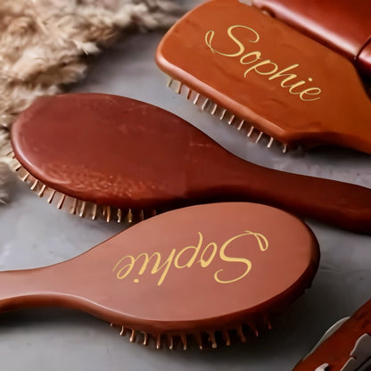 Hair Accessories Personalized Wooden Hair Brush with Engraved Name and Round or Square Shape